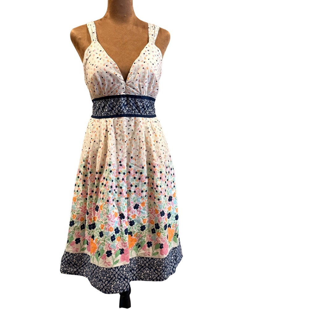 Red Camel Floral Sun Dress Women Size 13 White Blue Cotton Sleeveless Boho